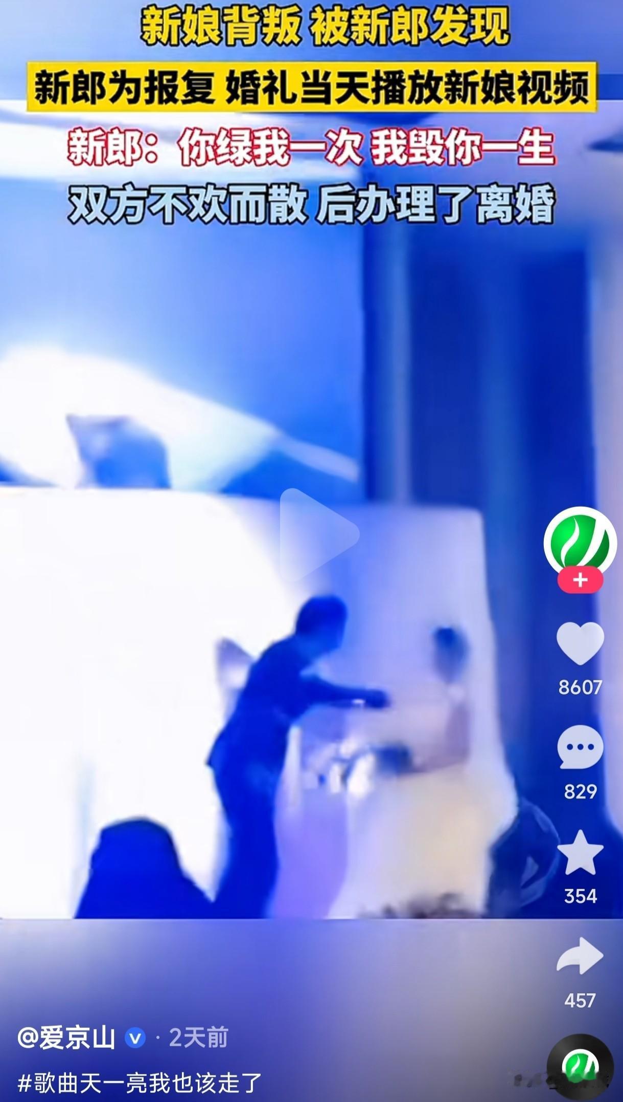 新娘背叛绿了新郎，新郎为了报复新娘在婚礼当天播放新娘出轨的视频，当着亲朋好友的面