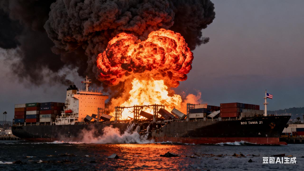 洛杉矶港惊魂！货船爆炸后危险品成定时炸弹当地时间11月21日傍晚，洛杉矶港