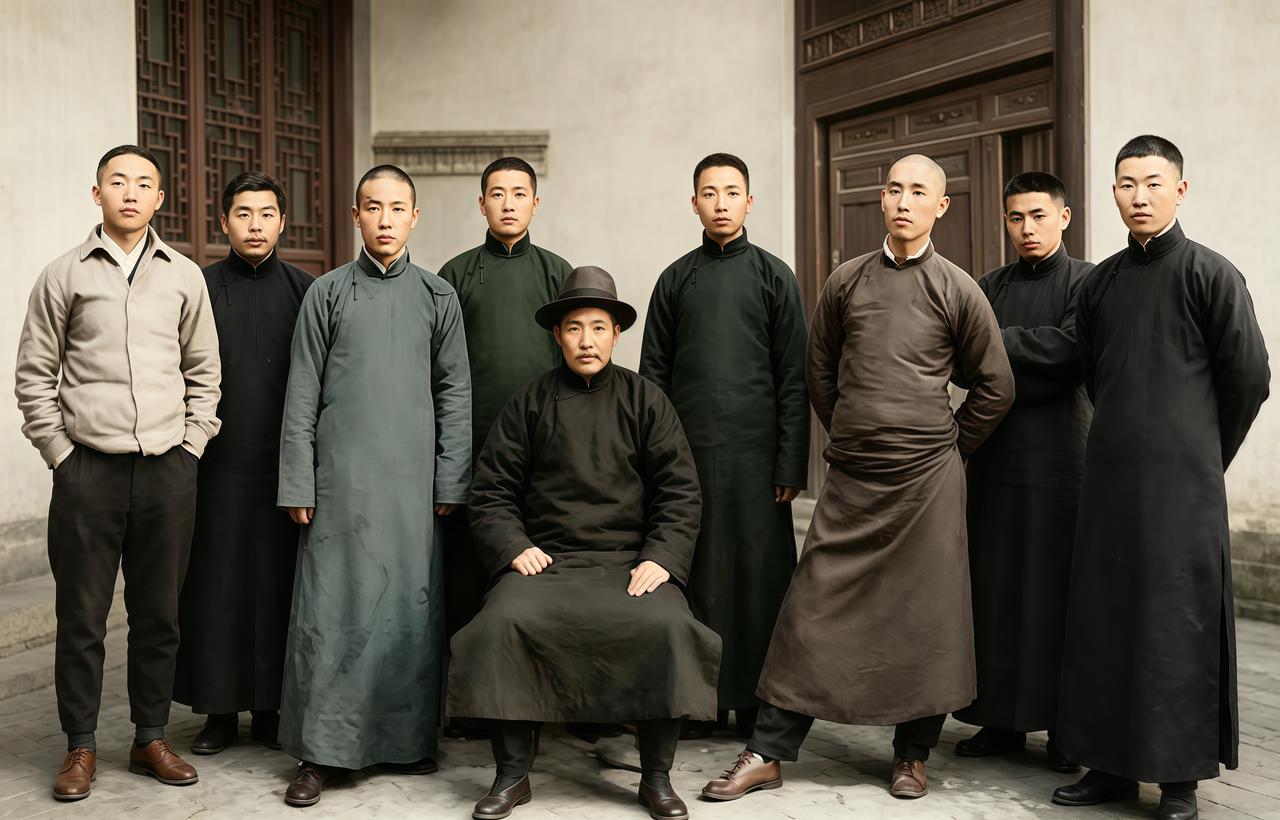 这些人看似是民国商人模样，实际上他们个个都是身手不凡的高手。中间戴着帽子，穿着长