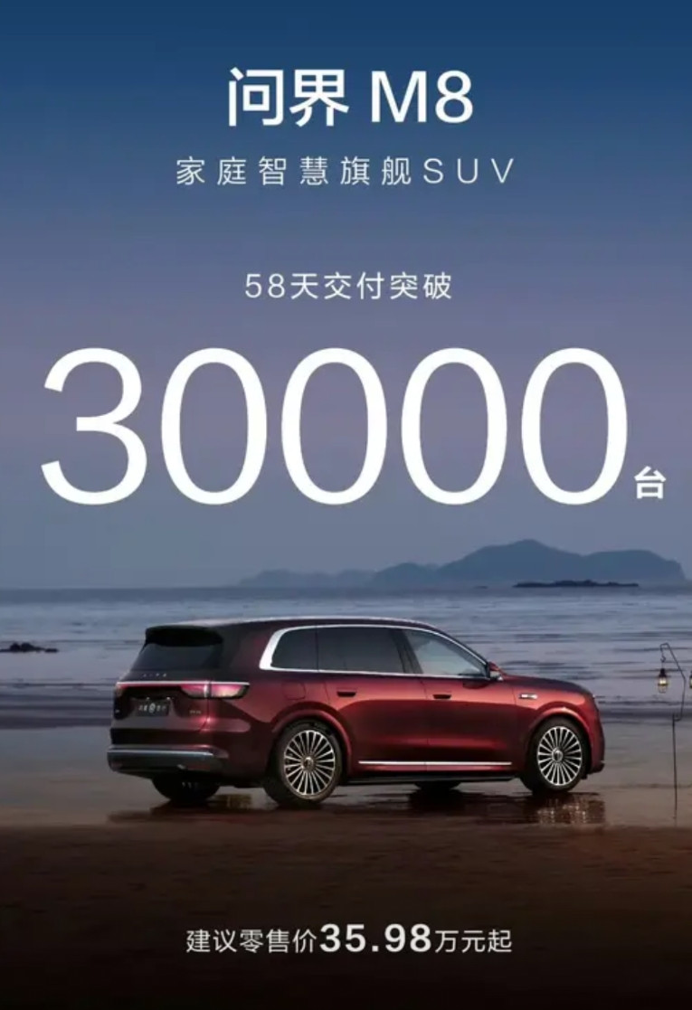 余承东狠狠地抽了小黑子一个大耳光。问界M8上市58天累计交付量超过30000台