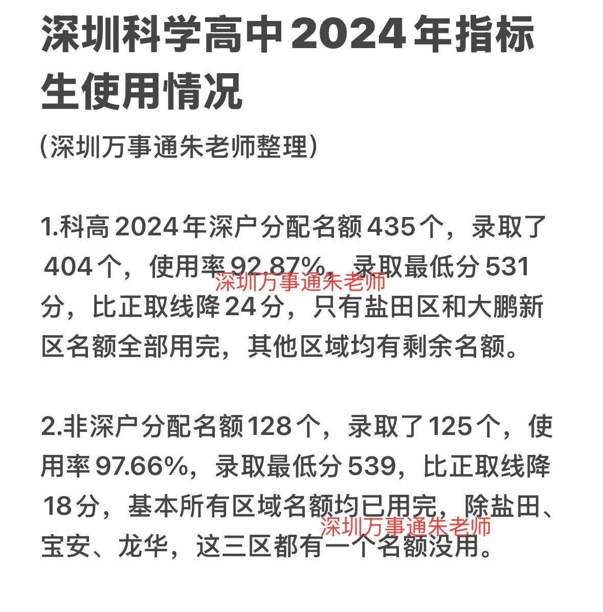 深圳科学高中2024年指标生使用情况中考家有中考生