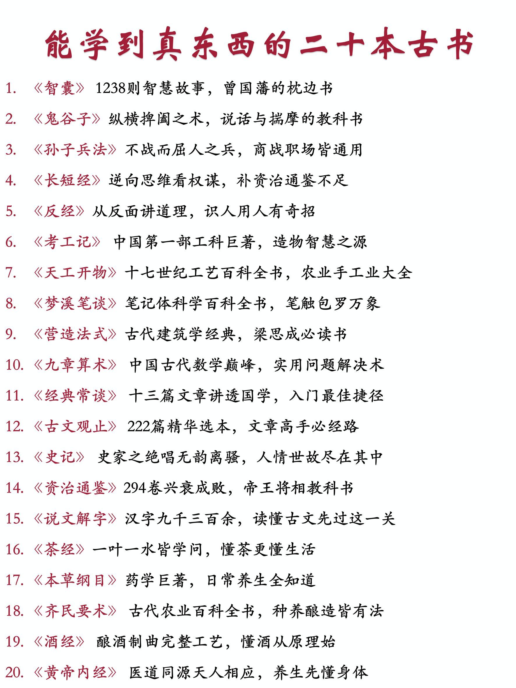 能学到真东西的二十本古代书籍📚