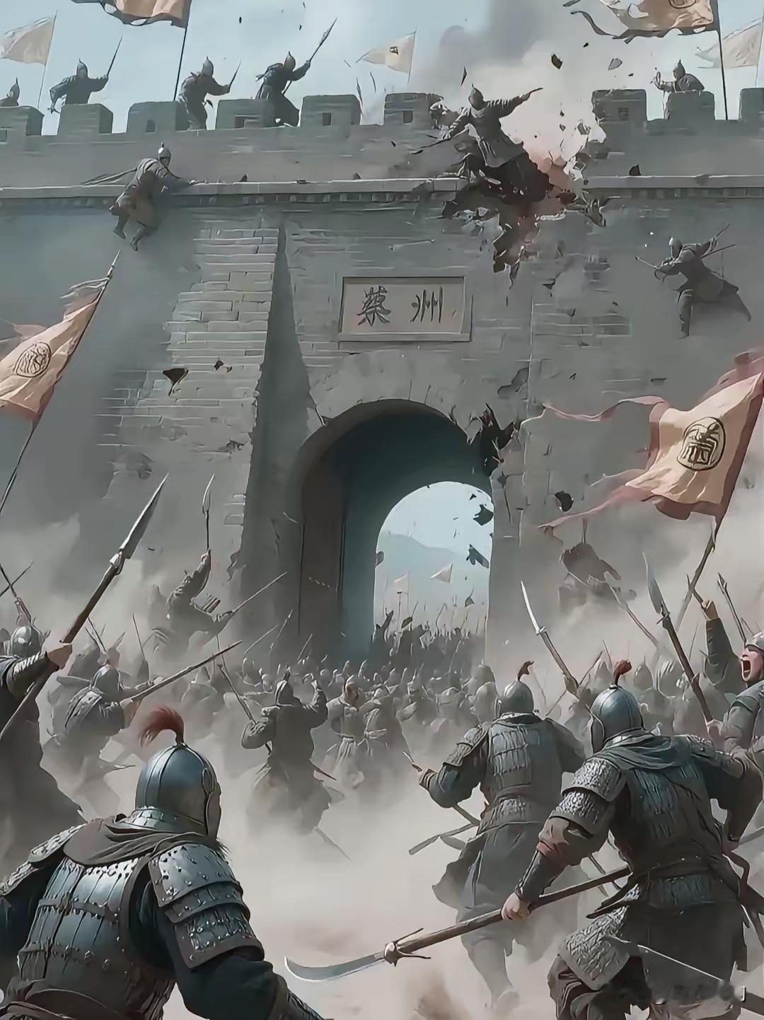 1234年2月9日，黎明前最黑暗的时刻。宋军率先攻破南门，士兵们高喊着“报仇雪耻