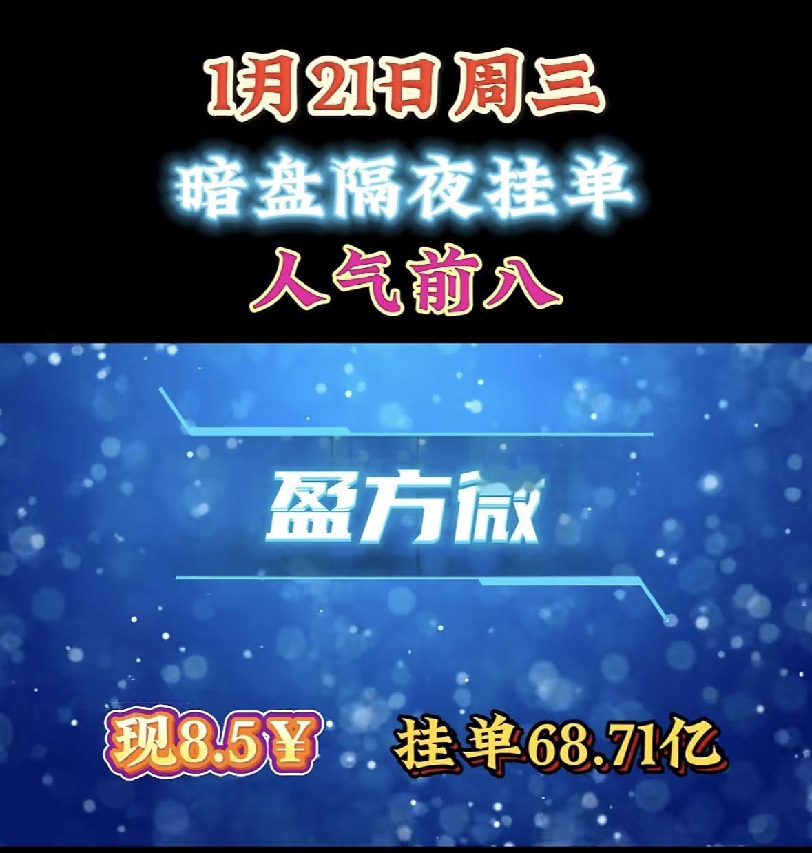 红宝丽暗盘隔夜挂单，人气前八，现价8.72¥，挂单13.83亿！暗盘交易火
