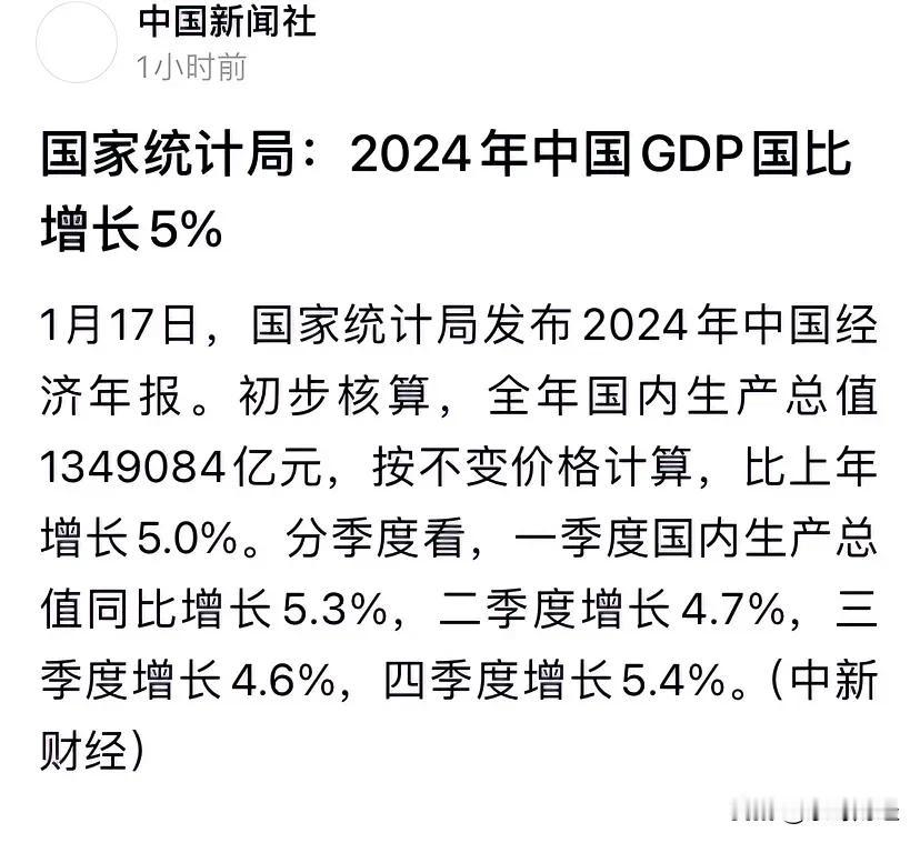 2024年，经初步核算，我囯内经济生产总值高达134.9万亿元！2025年增长再