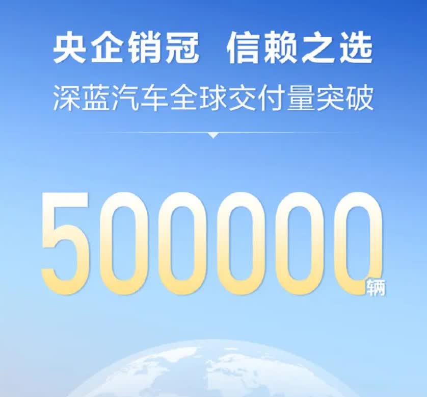 深蓝官方发文，全球交付量破50万辆，现在产品线挺全乎的，有轿车有SUV，还有方盒