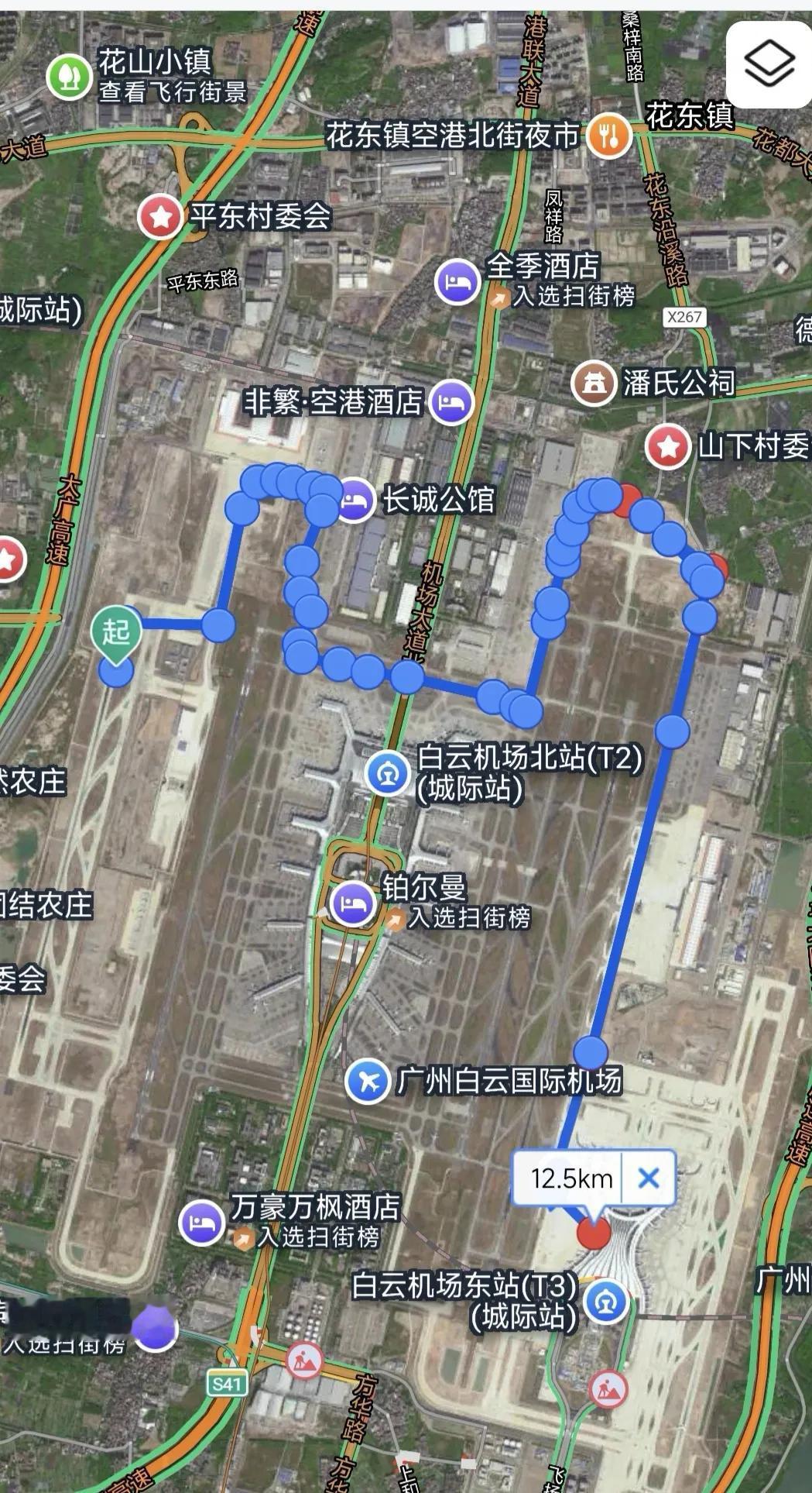 终于知道为什么说t3要滑行半个钟了，降落在T1那边的老跑道一路滑行过来12公里