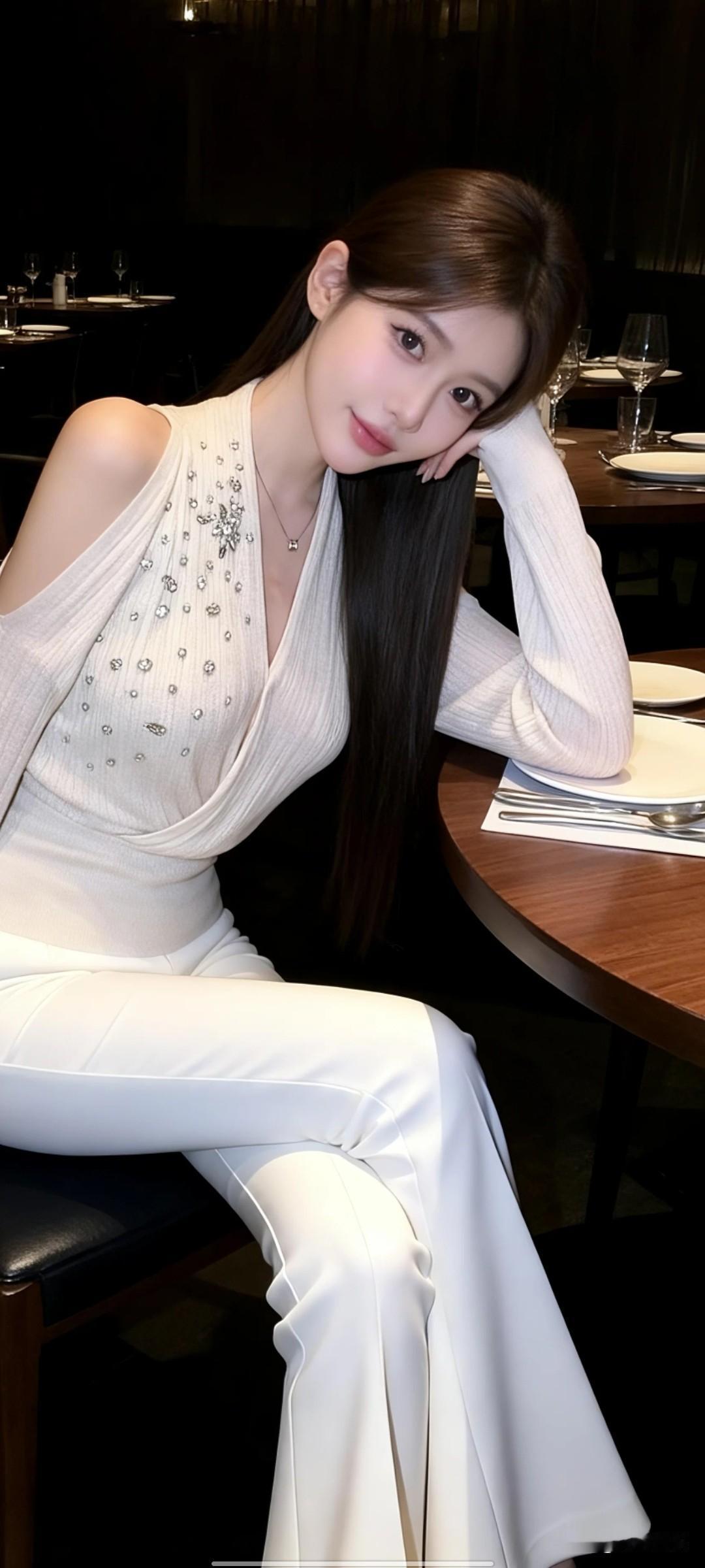 优雅白裙晚宴，精致妆容，迷人微笑分享最近很喜欢的一张照片