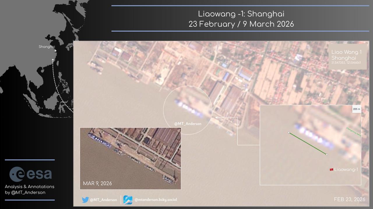 3月9日卫星图像显示自2月23日至今“瞭望1号”一直停泊在上海，根本没有去北阿拉
