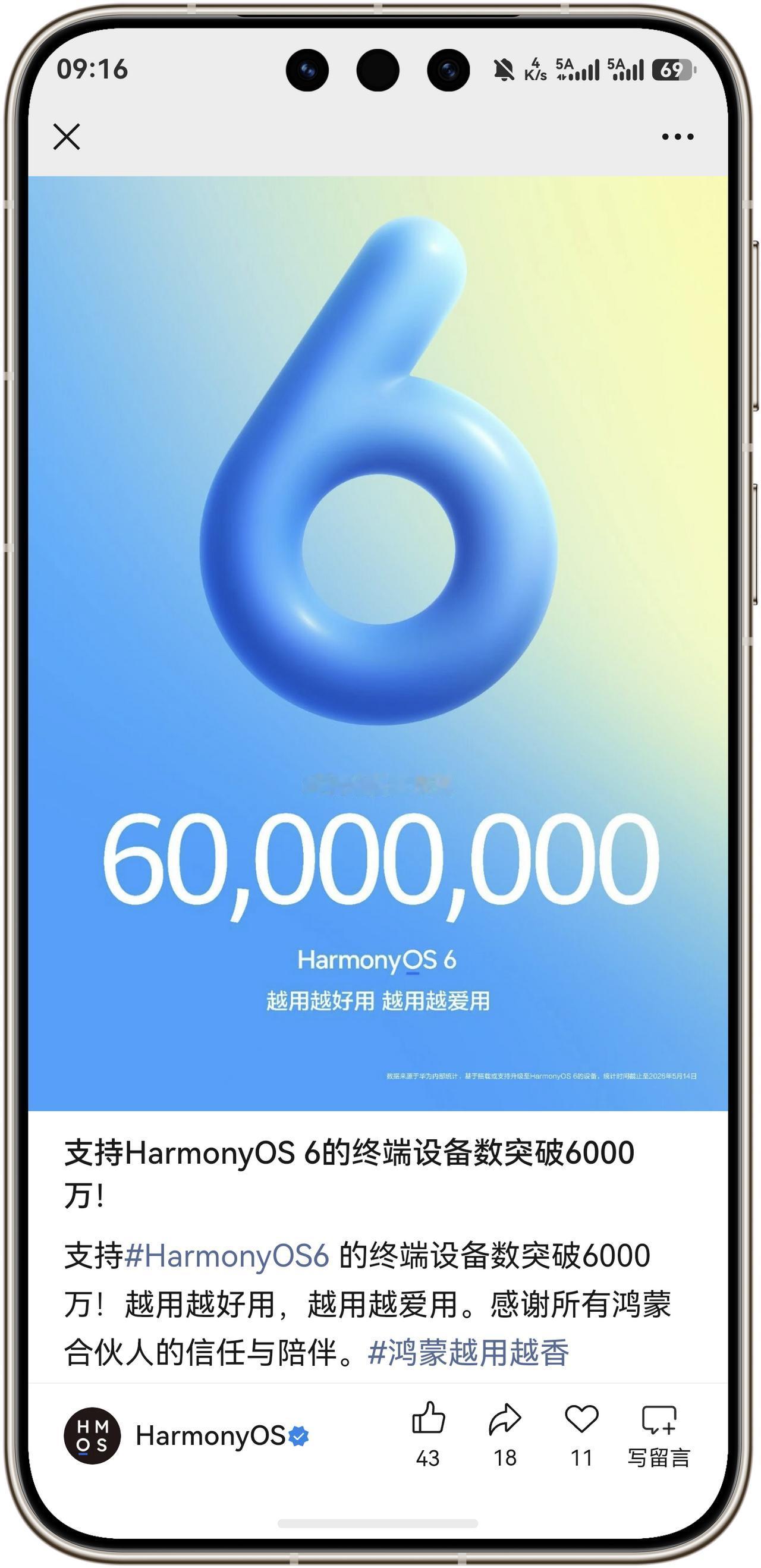 重磅消息！华为HarmonyOS6的终端设备数突破6000万！支持Harmo