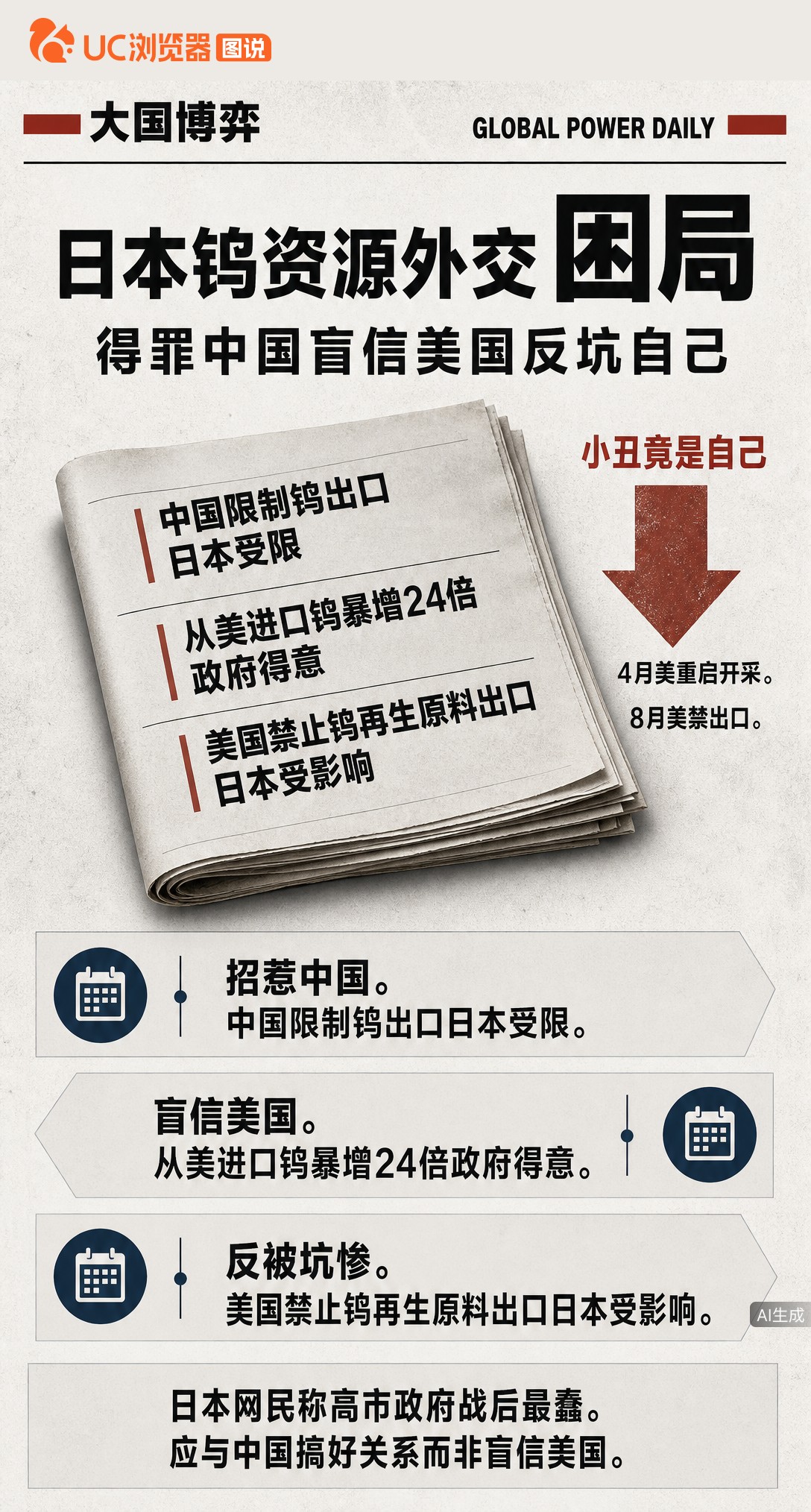 日媒三篇报道拼出钨资源反转剧：因中国管制转买美国钨，刚得意没多久，美国自己不够用又禁出口。这份合订本