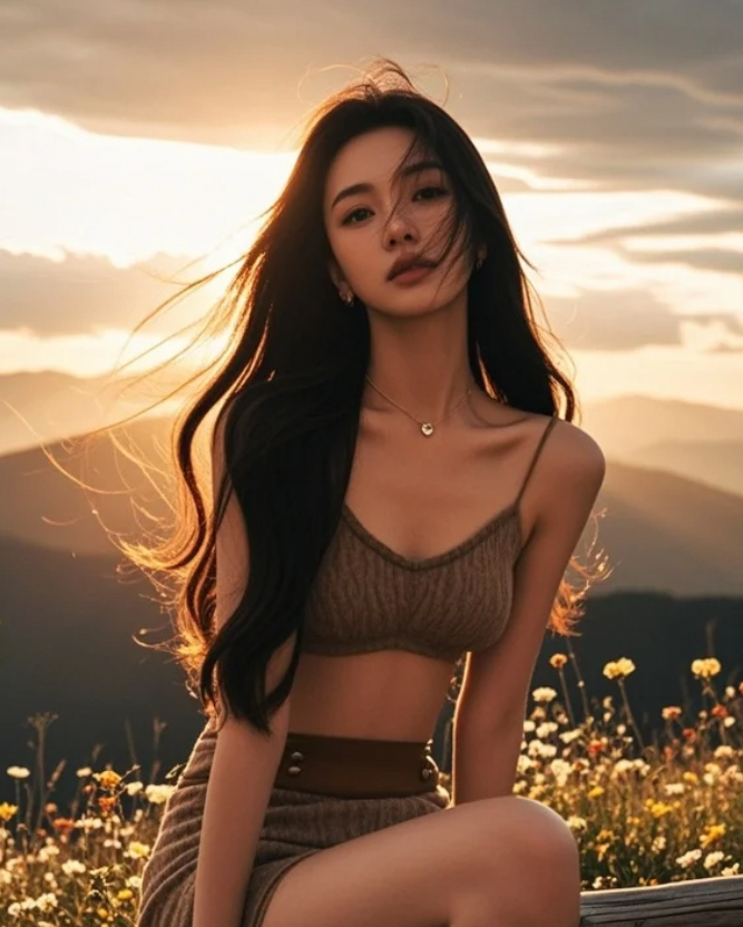 她与晚霞共绚烂，美得令人窒息