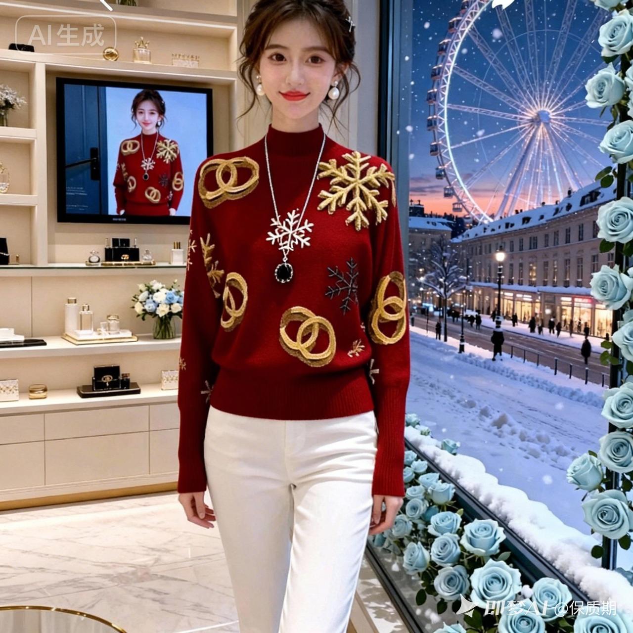 冬日穿搭指南：红色毛衣+白色裤子，温暖又时尚！