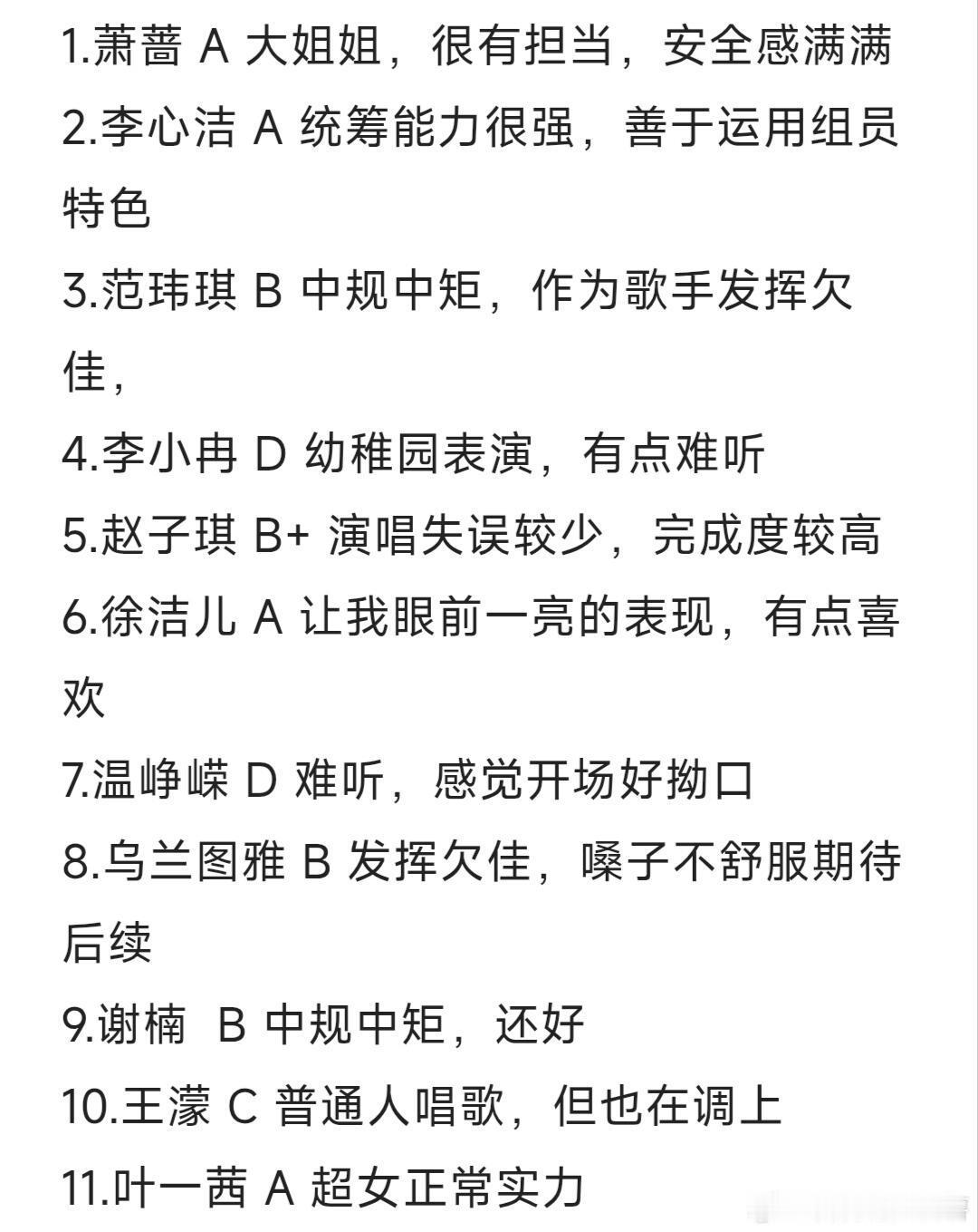 浪姐一公舞台锐评等级看完了浪姐一公，有很多姐姐让人惊艳，也有姐姐让人失望，期待后