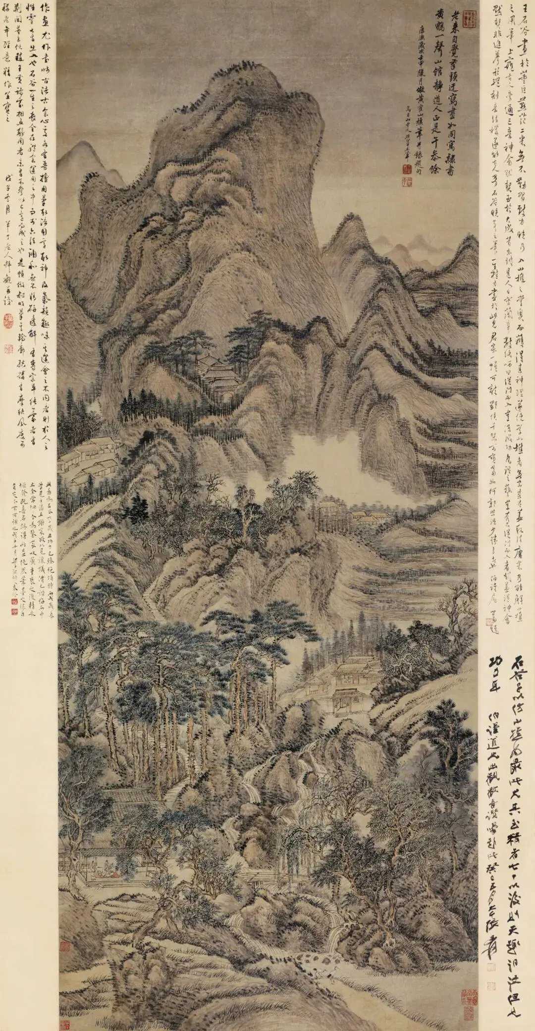 王翚《松壑隐居》，185.5×75.5cm。款识：老来自觉笔头迂，写画如同写隶