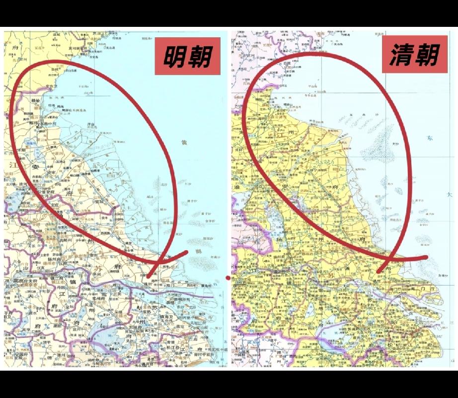 从明朝到清朝，河流冲出了半个江苏省？是因为黄河改道吗？