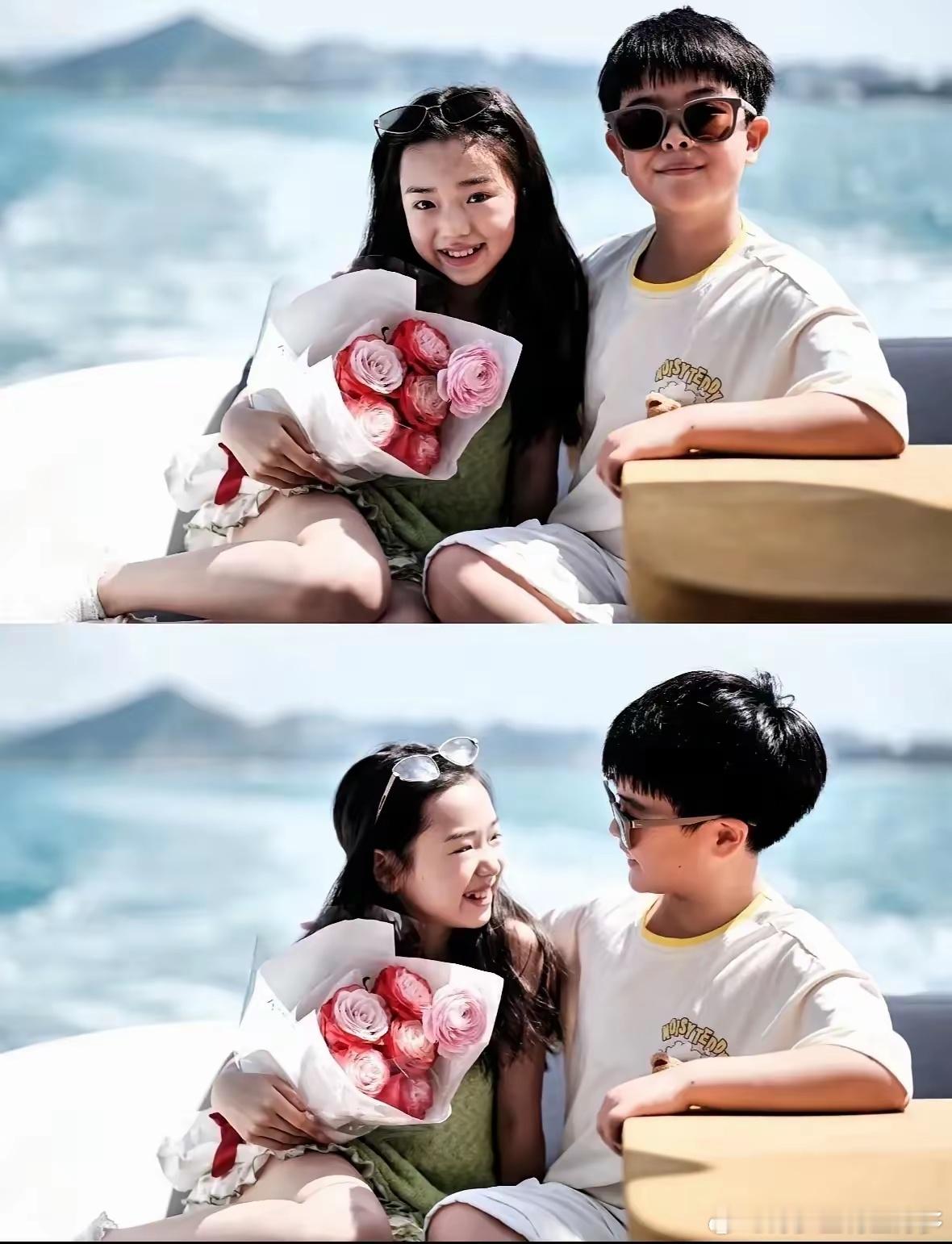 董璇和佟丽娅带娃同游三亚，看完小酒窝和朵朵的合照，我真的很想说一句：这俩孩子也太