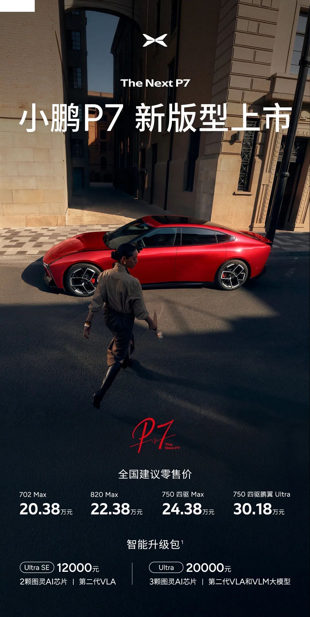 小鹏P7新增了Max车型配置。售价20.38-24.38万元，外观配色直接扩展到