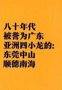 曾经被视为广东经济上的“亚洲四小龙”的东莞县、中山县、顺德县、南海县。东莞、中