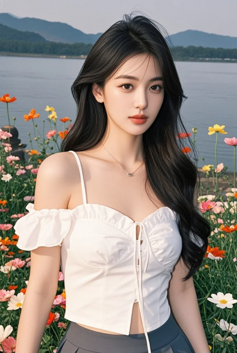 她站在花影里，美得让人心醉