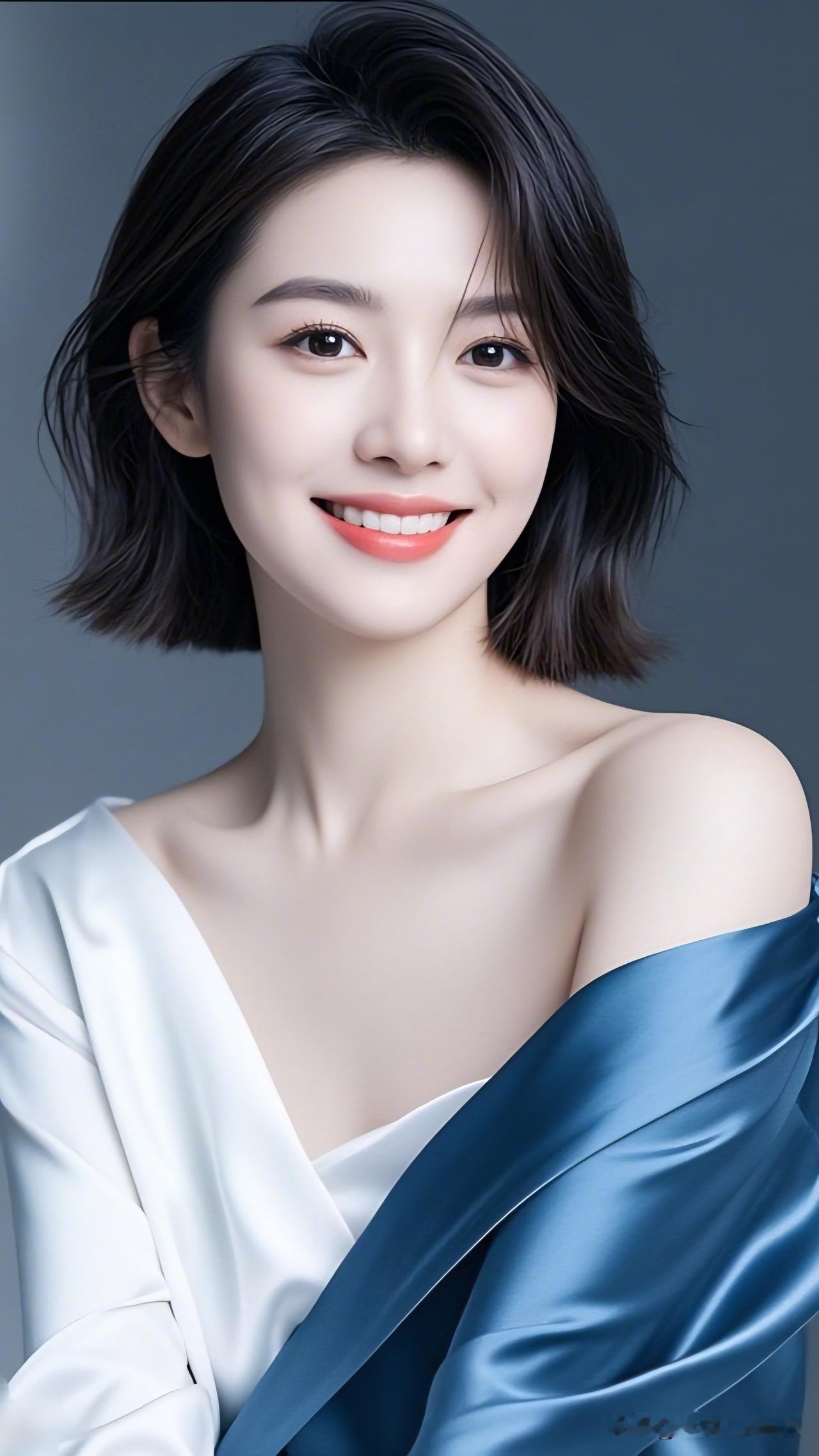 笑靥如花，美若天仙。美女的美丽体现在何处呢？温柔甜美的微笑，蓝白相间的优雅穿搭