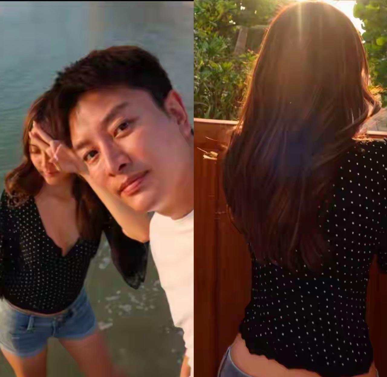星二代就是成熟的早，才14岁的甜馨就穿上波点衣服了，这是家有女儿初长成，依稀只