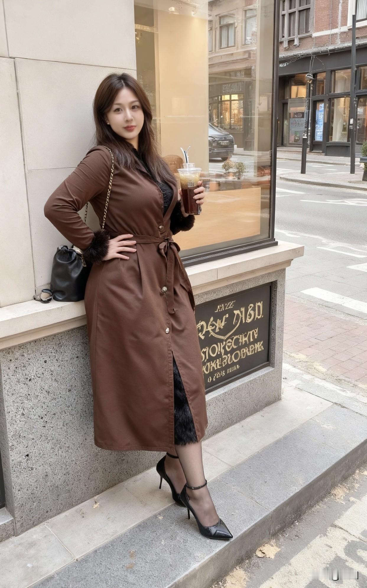 分享美女穿搭服饰秋日穿搭指南：棕色大衣+黑色高跟鞋，优雅出街！🍂👗👠