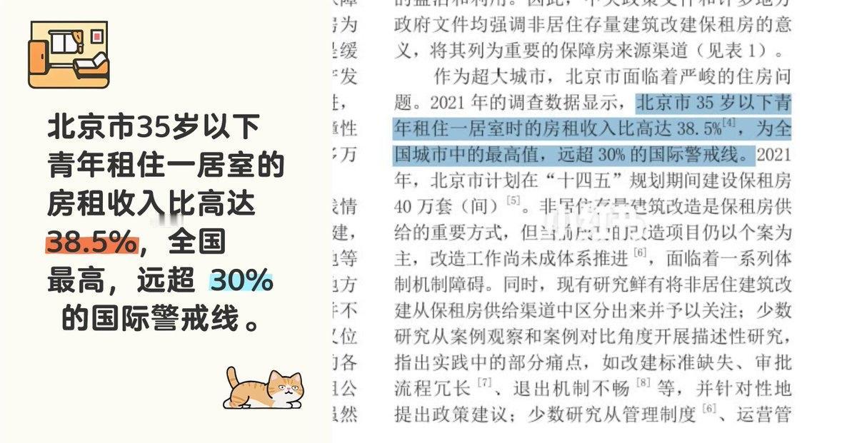 北京又拿了个第一北京市35岁以下青年租住一居室的房租收入比高达38.5%，全国