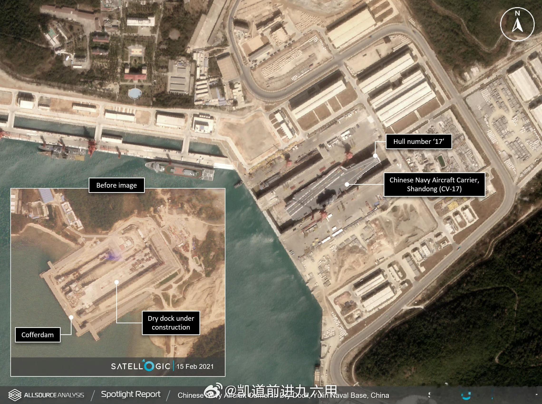 “山东舰”入坞清晰图像来了，这是在进行适配歼-35改造吗？根据外网发布的清晰卫星