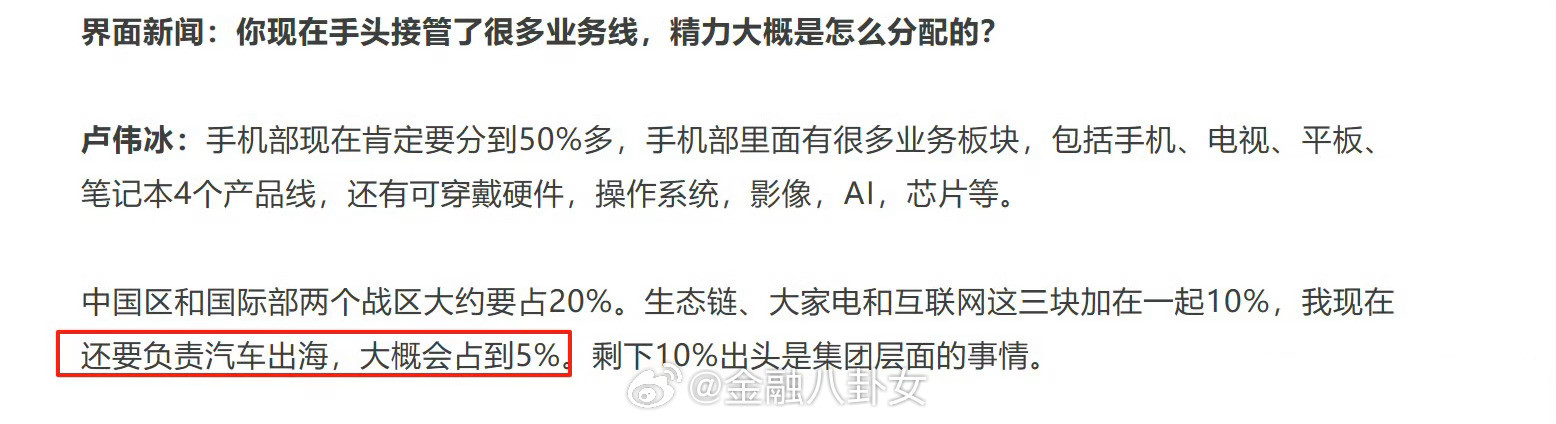 卢伟冰：分配给空调业务的时间不足2%[doge]​​​