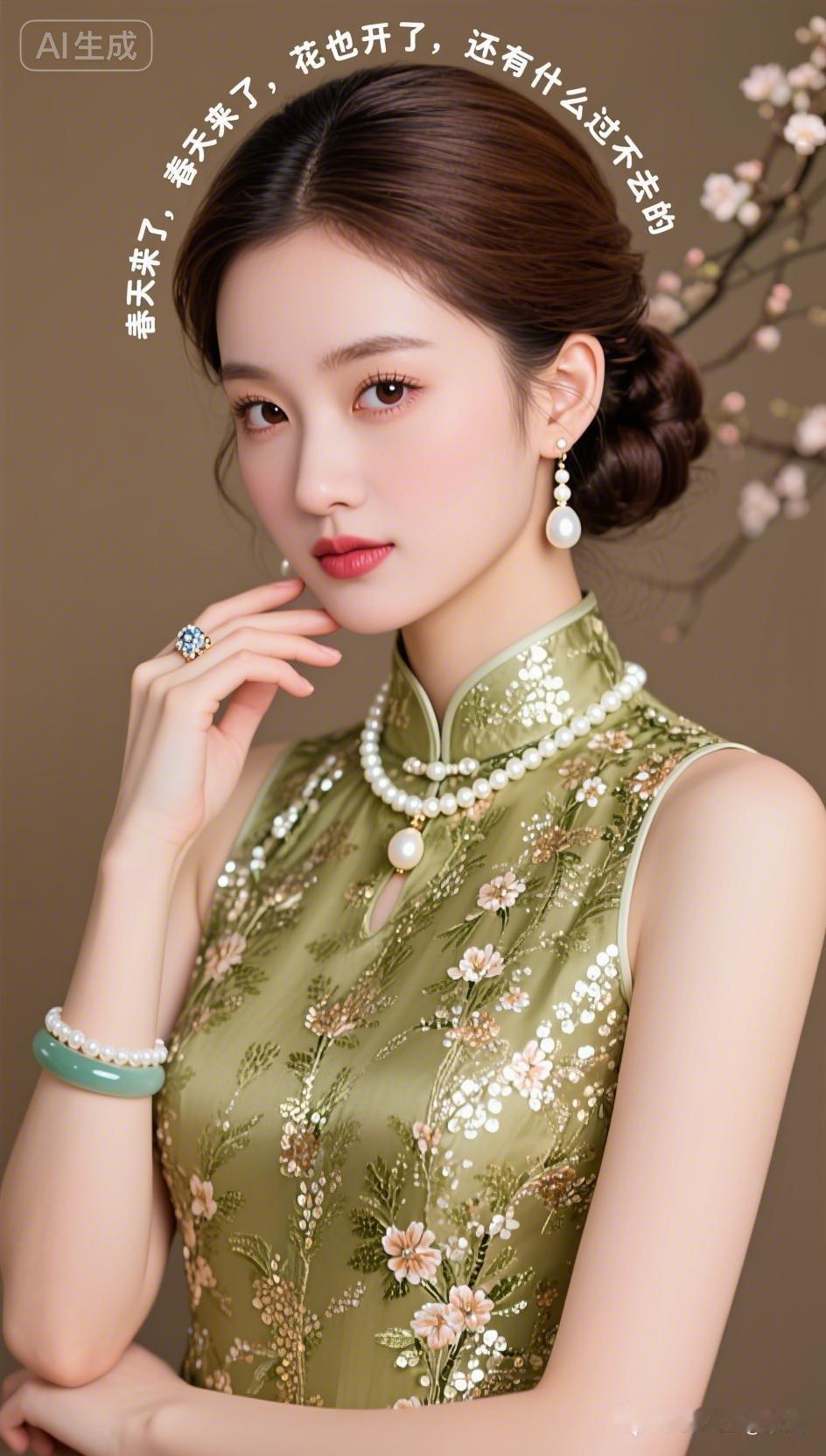 春日穿搭指南：清新绿旗袍，花枝招展，美不胜收！