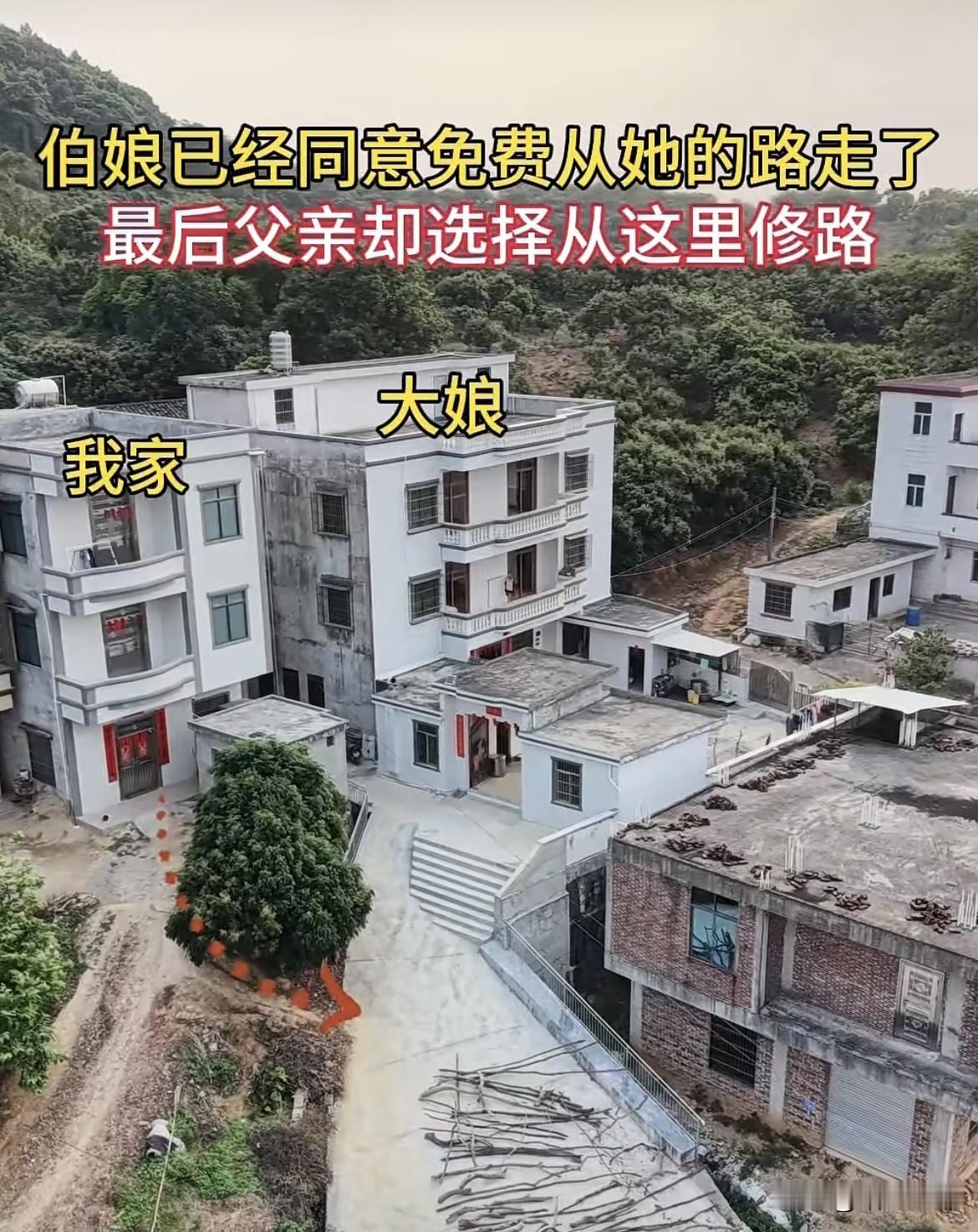 伯娘已经同意免费从她的路走了，最后父亲却选择从这里修路‼️也不知道父亲为何要
