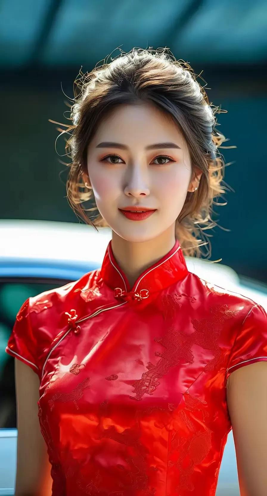 旗袍之美，宛如一幅流动的东方画卷。神仙姐姐穿上红旗袍，那冷白皮与中国红相互映衬，
