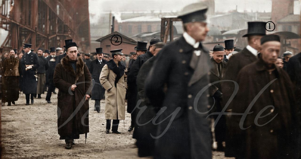 1910年1月，德国弗尔斯汀，清末筹办海军大臣载洵、萨镇冰率团出访欧洲、考察海军