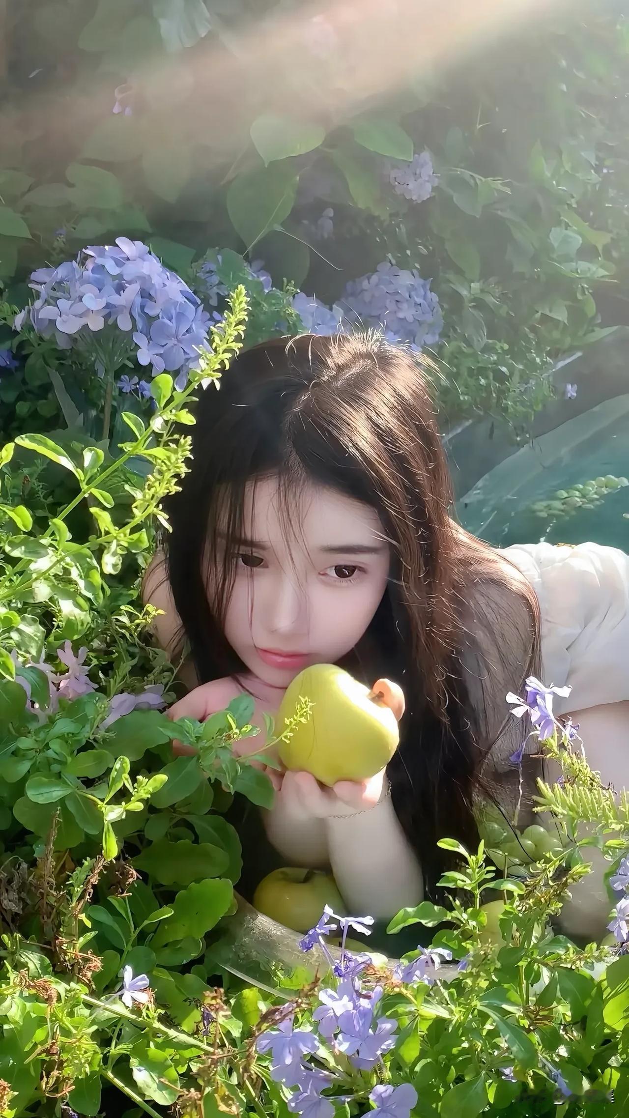 阳光下的少女与苹果的浪漫邂逅🌸🍎