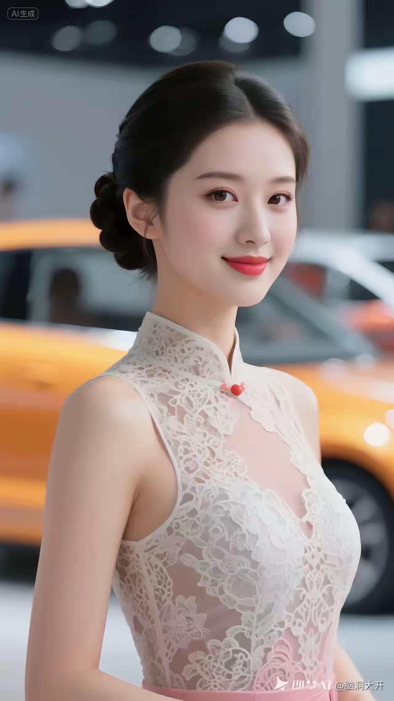 优雅气质，蕾丝旗袍，车旁红唇，尽显东方韵味