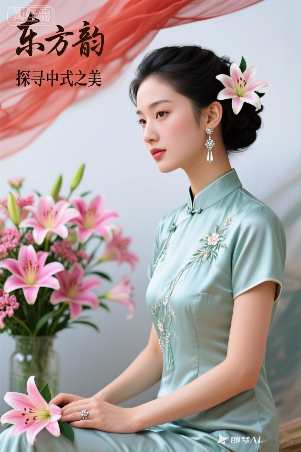 东方韵探寻中式之美，优雅旗袍与花艺的完美结合。