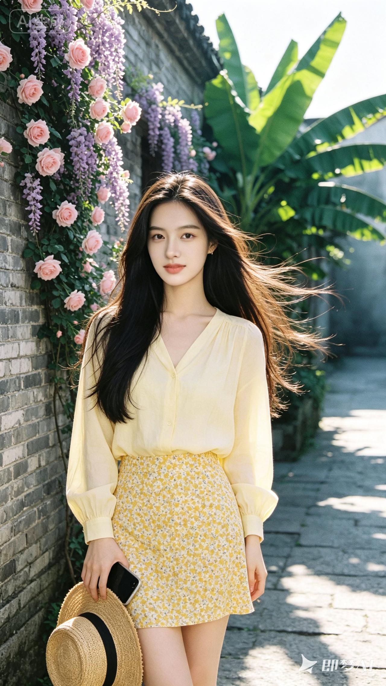 阳光明媚的午后，漫步在花海中的少女，散发着自然的美。