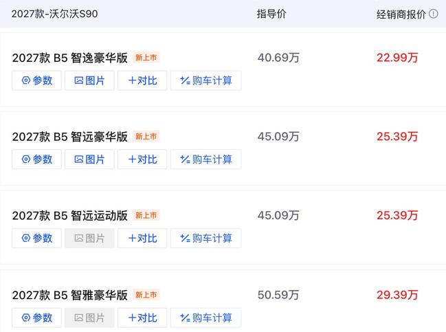 曾经落地40多万的沃尔沃S90，现在裸车20万出头、落地22万以内，降幅逼近50