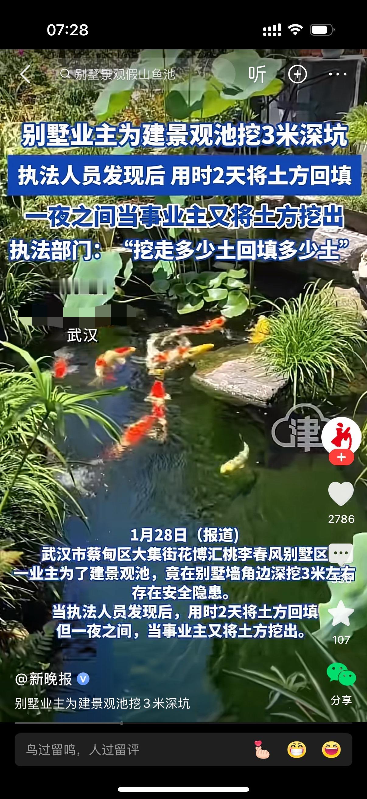 别墅业主为建景观池挖三米深坑。执法人员发现后，用时两天将土方填回。可没想到，业主