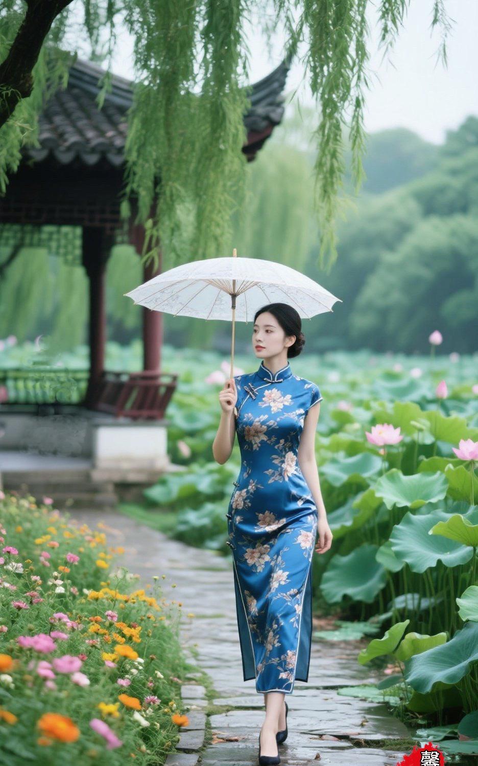 荷亭拾句柳钓荷亭夏入诗，蝉歌过耳曲新奇。繁花小路清香漫，…………请友续尾