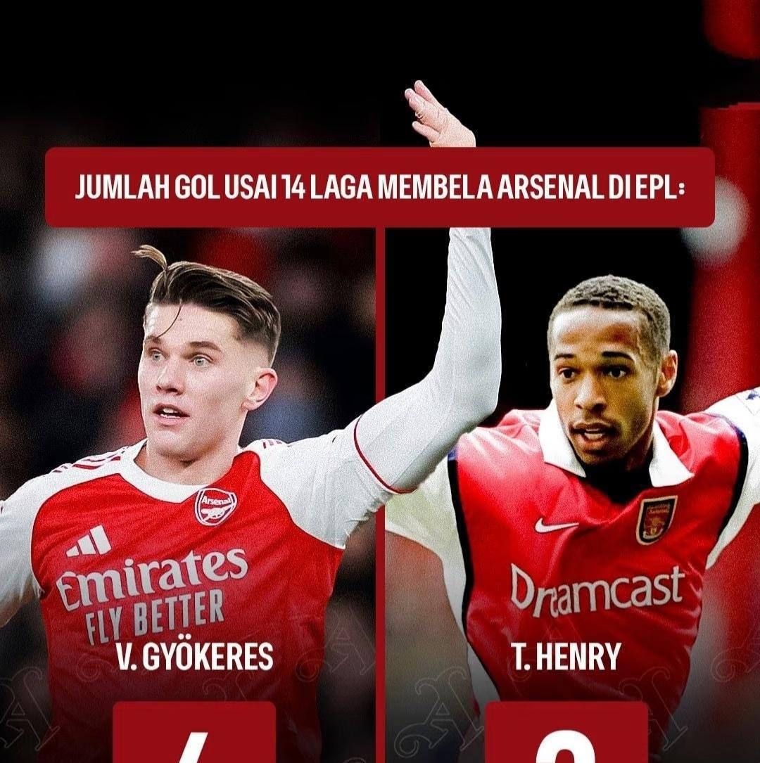 哲凯赖斯14场英超打进4球！亨利14场英超打进3球！何况，按照阿森纳目前的打