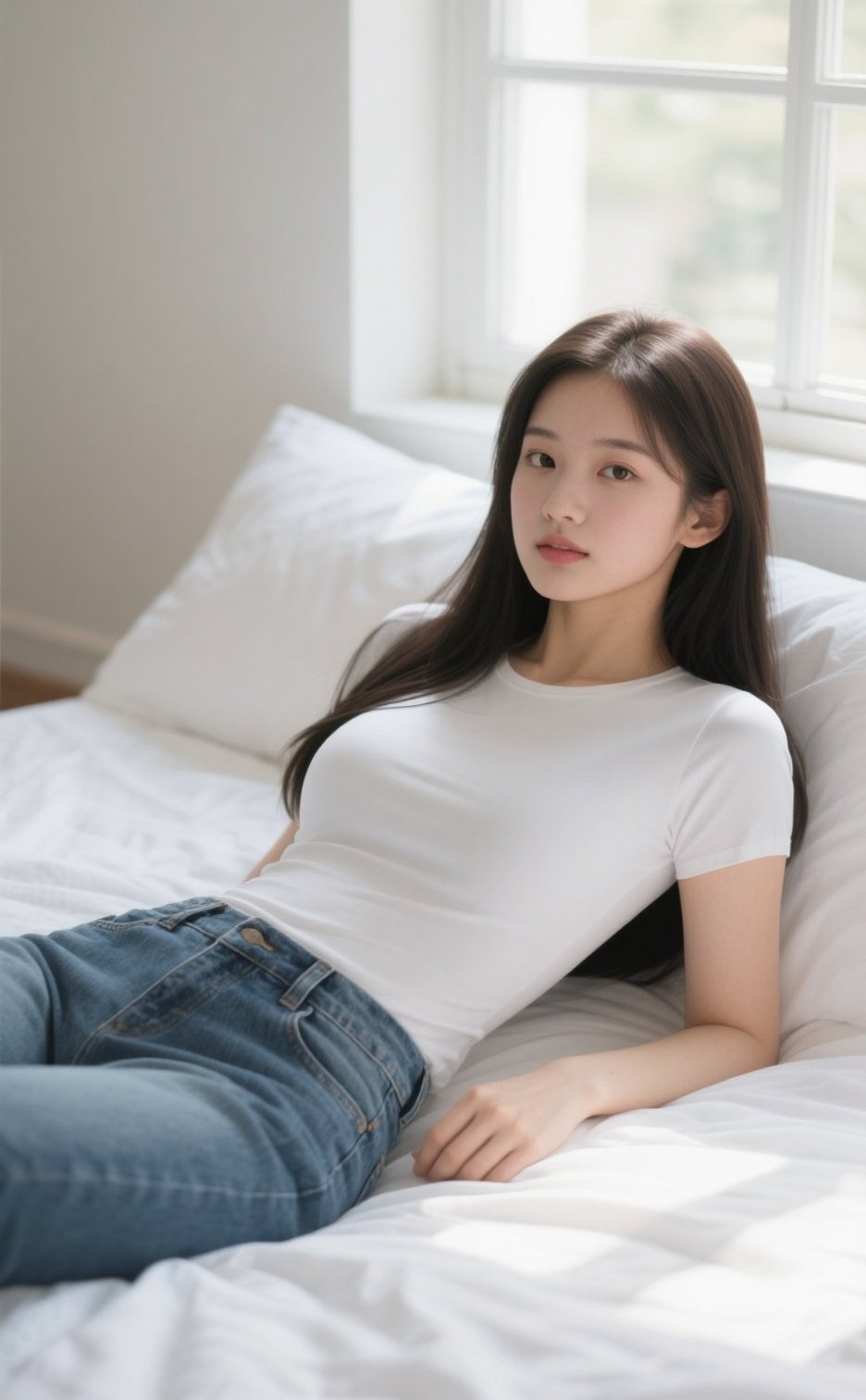 清纯系美少女写真，牛仔裤勾勒完美腿型