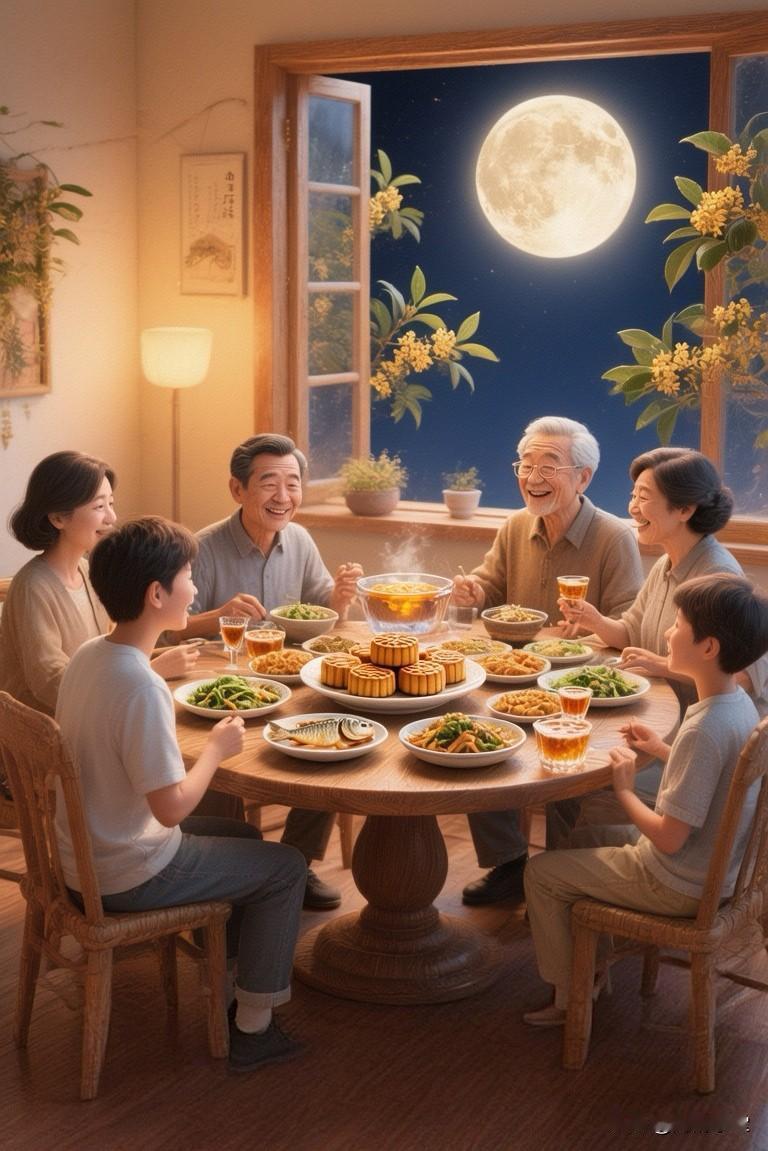 中秋之夜，窗外月正圆。空气里有桂花香，饭桌上是家常菜，身边是家人。一块月饼，一口