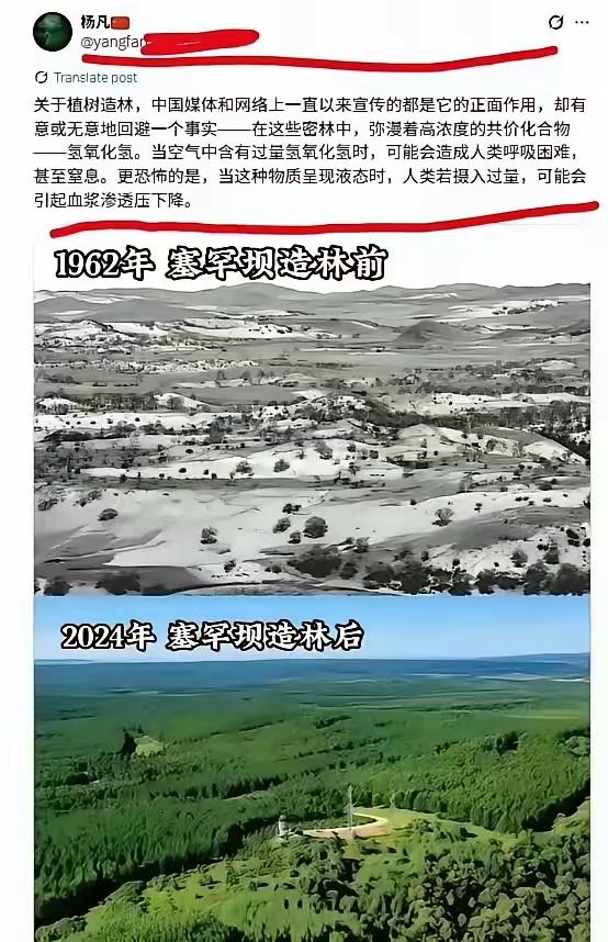 外媒某报阴阳怪气地说：“植树造林如果实施不当，可能对环境起到负面作用”，并重点提