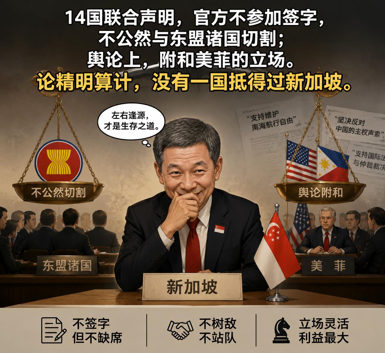 论精明算计，没一个抵得过它！14国联合声明，官方不参与签字，不公然跟东盟“割