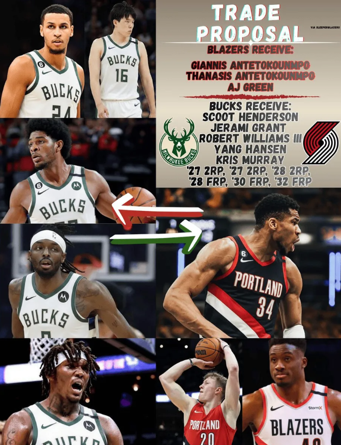 开拓者自媒体发推交易建议：如果扬尼斯-阿德托昆博要求离开雄鹿，开拓者是否应该尝