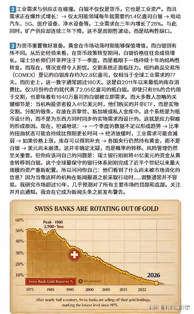 惊爆！瑞士银行50年首次大动作：抛黄金换白银，银价还要疯涨？全球