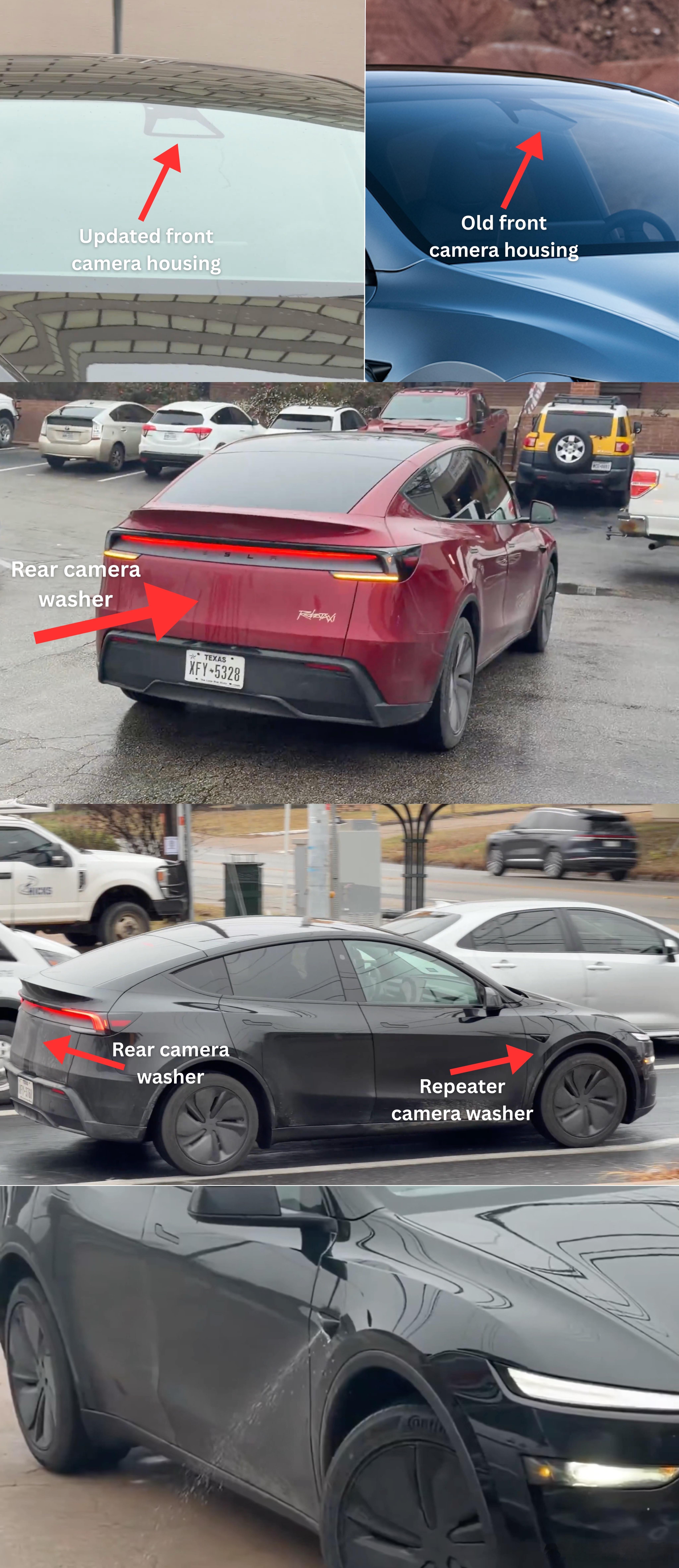 Robotaxi版ModelY有处不同:前视摄像头模块密封性能改进，侧向、后向