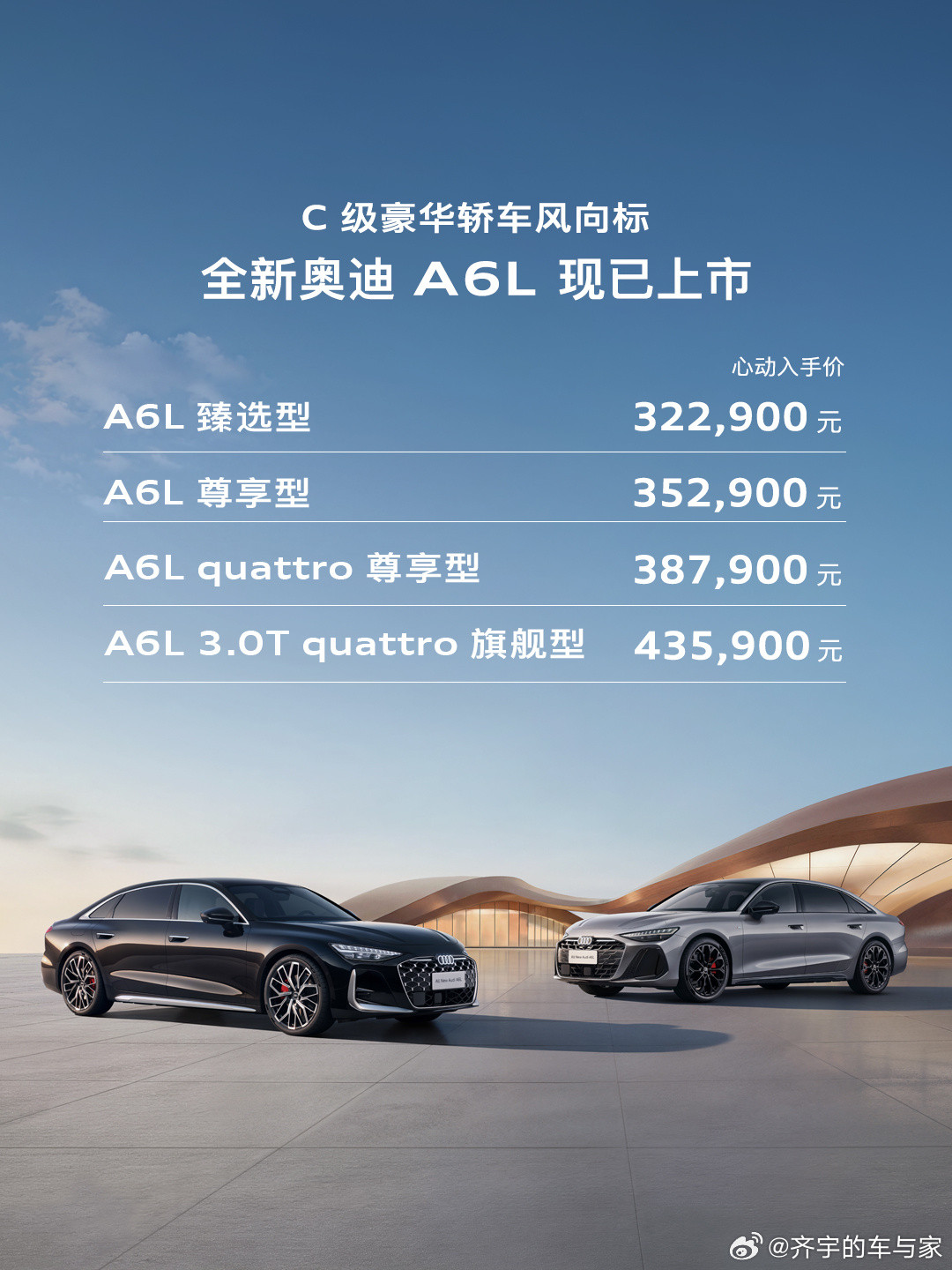 全新奥迪A6L上市，32.29万起。这台车的意义，从来不只是销量。“奥迪A6”这